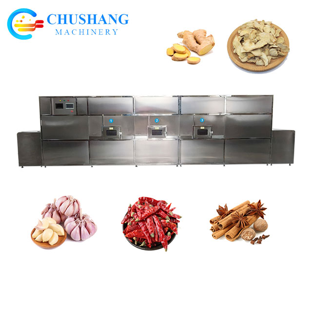 Automatic Ginger Garlic Cloves Chili Peppers Spices Medicinal Herbs Microwave Dryer Sterilizer Equipment